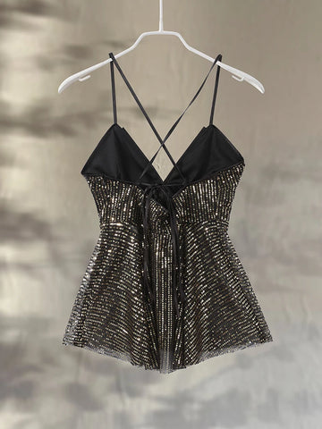 Chic Beaded V-Neck Camisole – Women's 2025 Backless Ruffle Top - Himpall