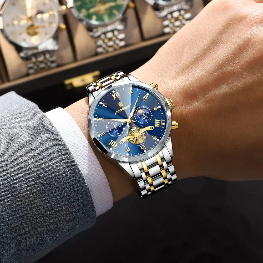 Waterproof Men Stainless Steel Quartz Chronograph Watch