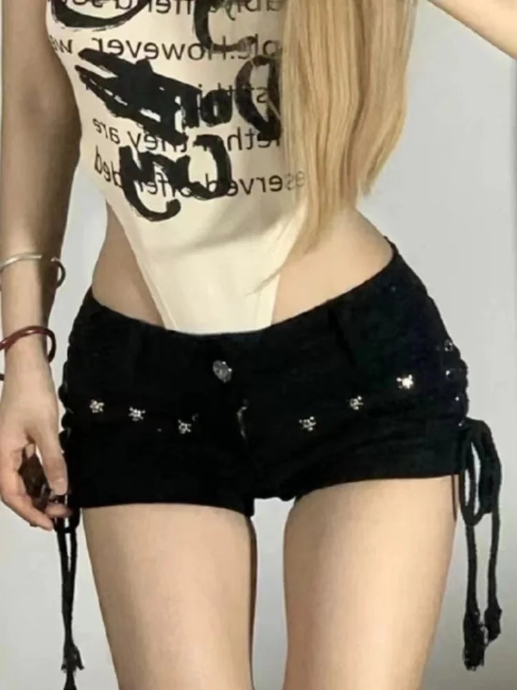 Retro Lace up Skinny Shorts in Custom Length for Streetwear Fashion