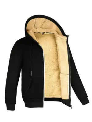 Winter Lambswool Coat - Thicken Warm Jackets Long Sleeve Zipper Hoodie Casual Sports Fleece Black Hooded Men & Women