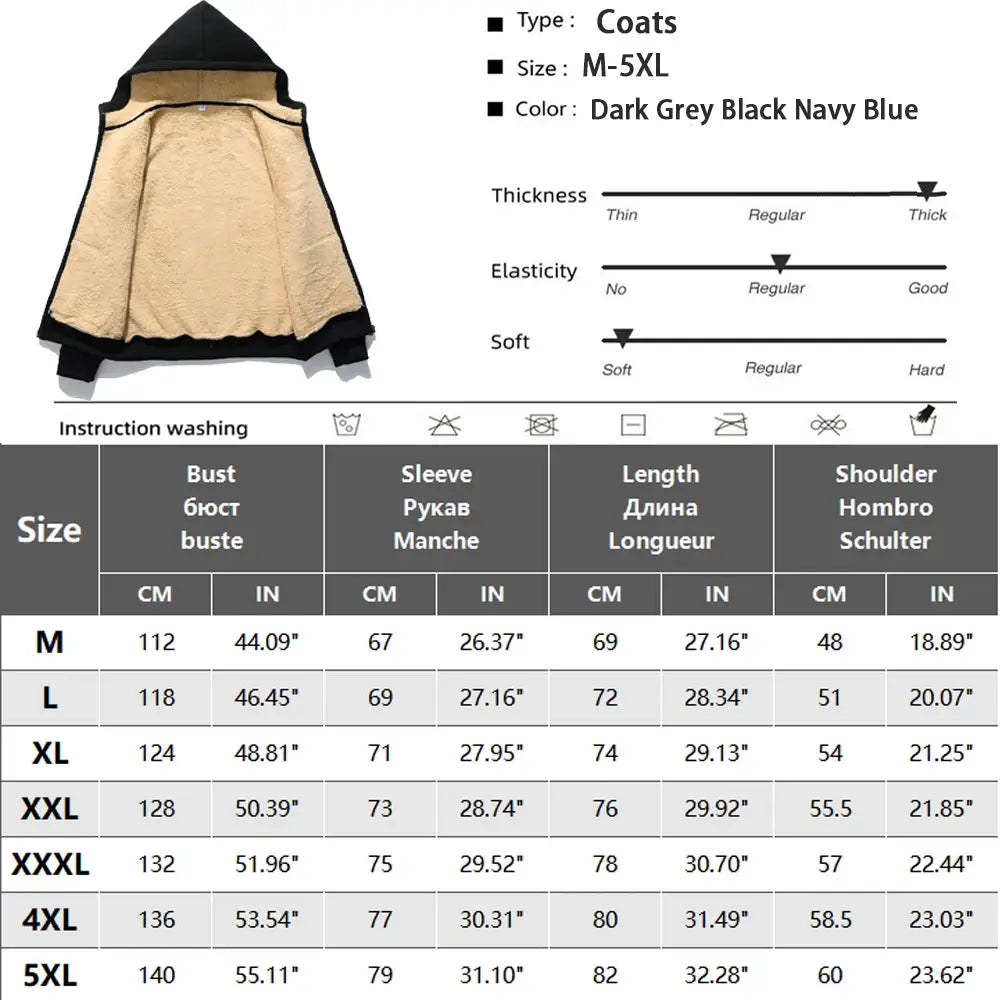 Winter Lambswool Coat - Thicken Warm Jackets Long Sleeve Zipper Hoodie Casual Sports Fleece Black Hooded Men & Women