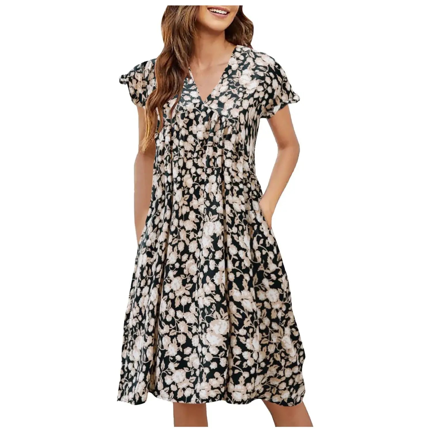 Elegant Dress: Sexy V-Neck Printing Ladies Beach Casual Floral Dress