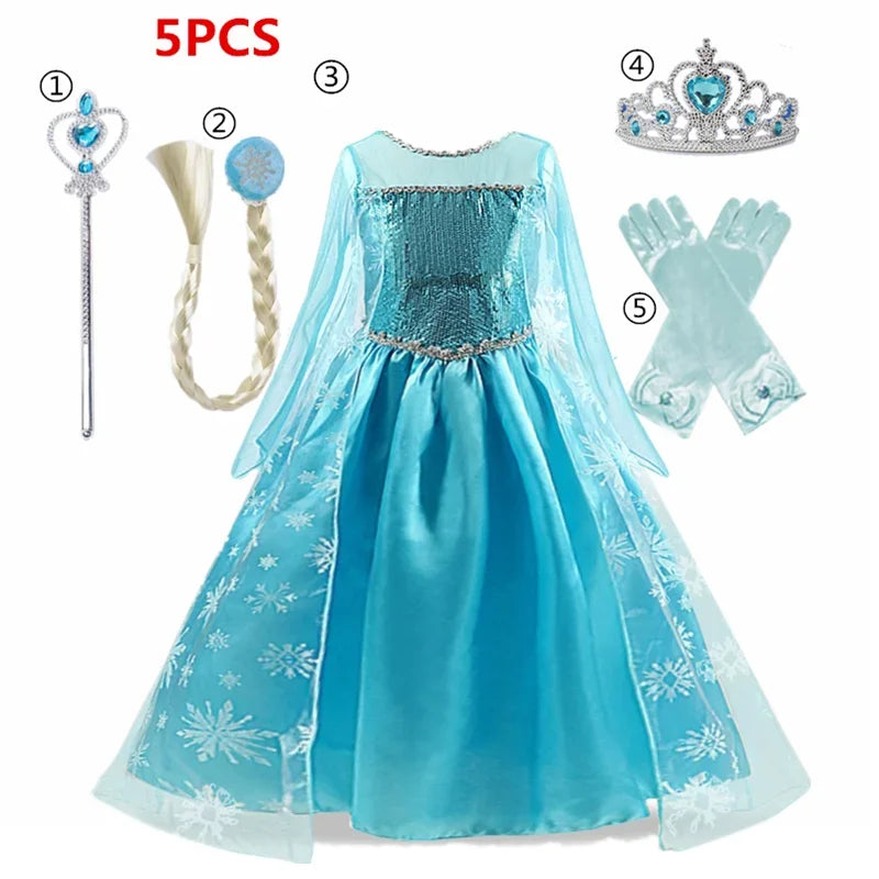 Elsa Costume for Girls – Long Sleeve Princess Dress for Cosplay