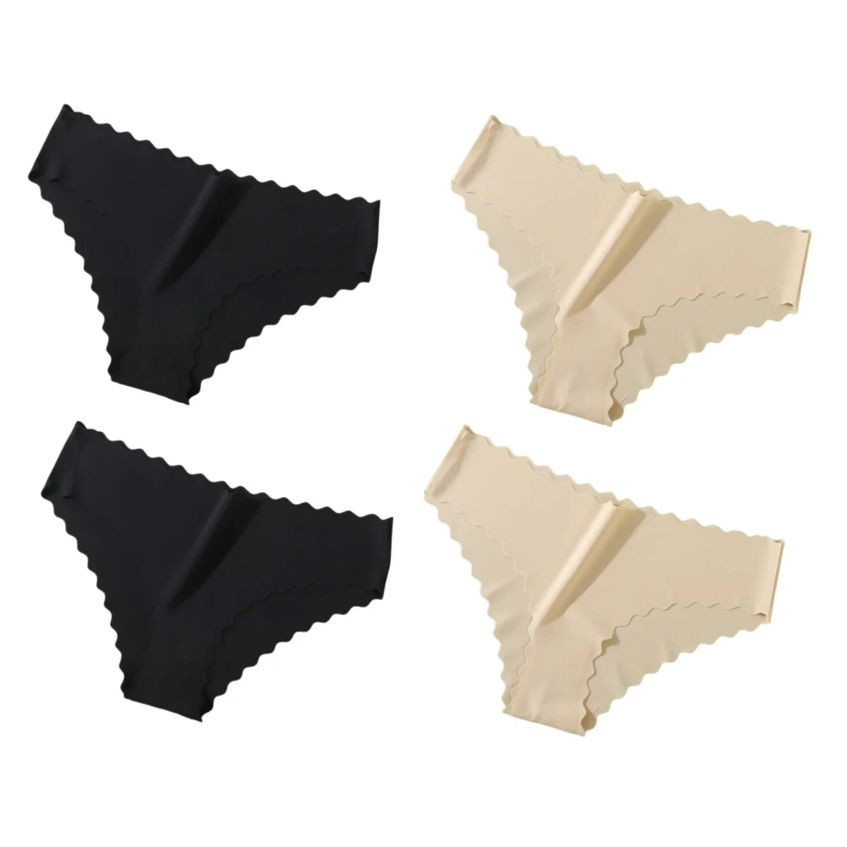 Seamless Panties 4Pcs Ice Silk XS-XL Set Scalloped Edge No Show Lingerie
