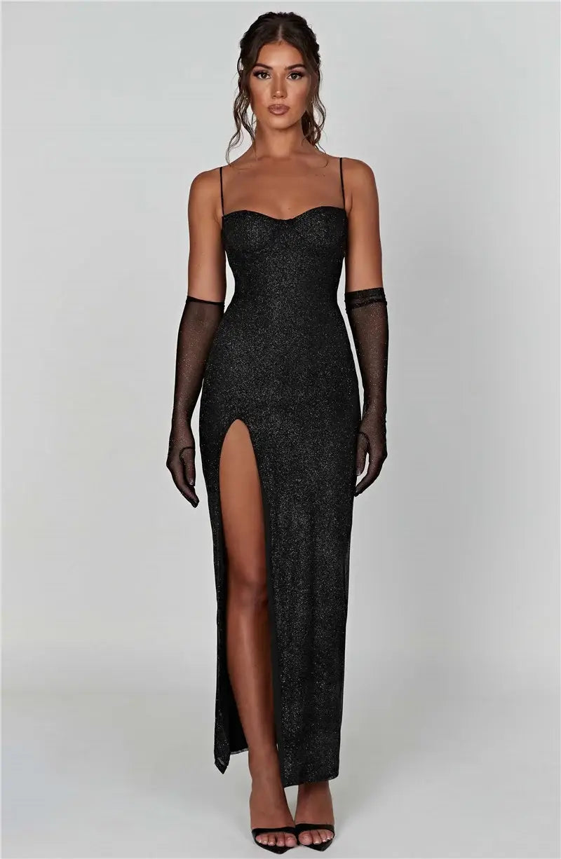 Mozision Sparkle Maxi: Sleeveless Glitter Club Party Dress