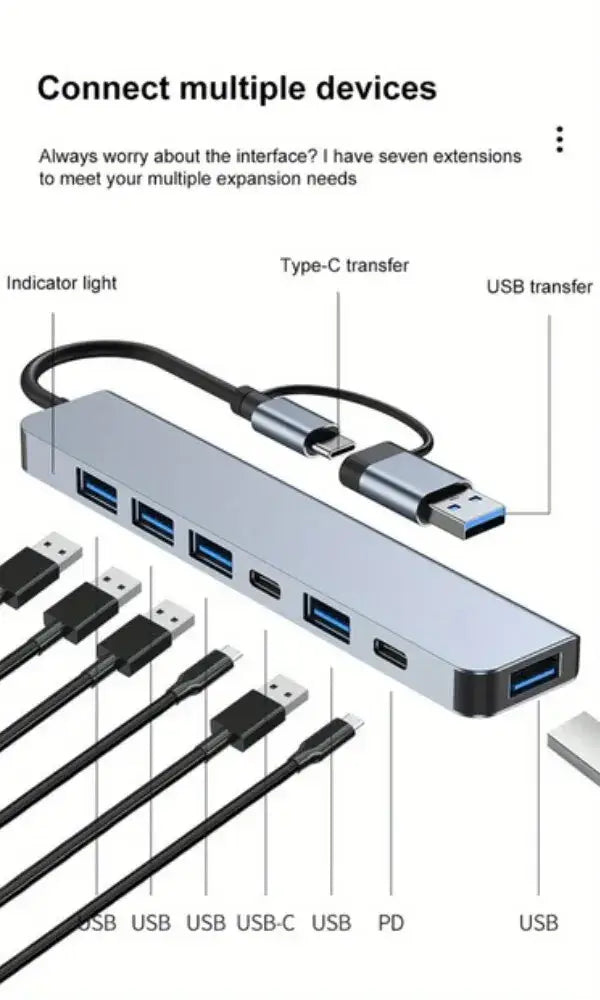 VIENON 7-in-1 USB C Hub Aluminum USB Splitter for Enhanced Connectivity