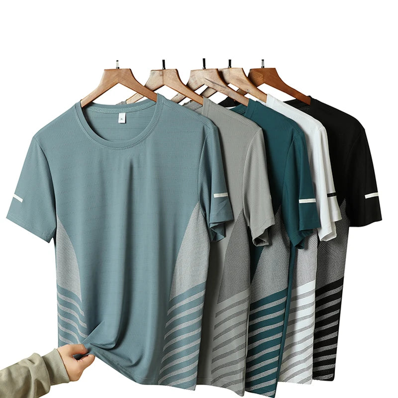 Men's Ice Silk Running T-shirt 5XL Breathable Quick Dry Sports Top