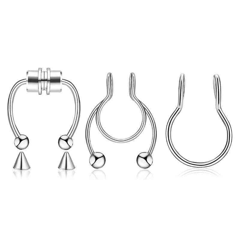 Magnetic Septum Nose Rings - 3Pcs Stainless Steel Clip-On Hoops