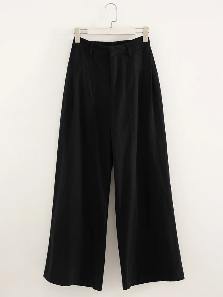 Cotton Linen Wide Leg Suit Pants High Waist Formal Trousers