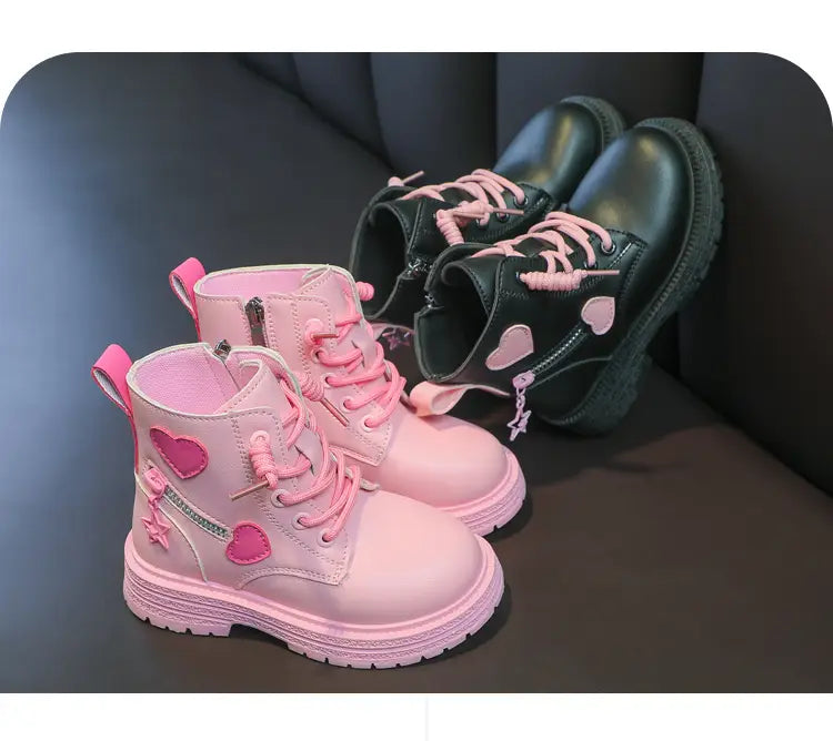 Girls Pink Rubber Boots with Winter Cotton Soft Sole and Side Zip