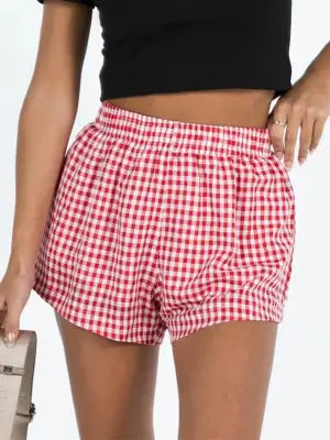 Women’s Plaid Elastic Waist Shorts for Casual Summer Streetwear