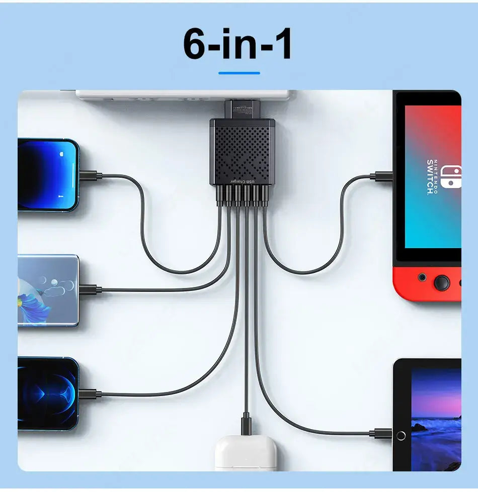 USLION 6-in-1 USB Charger QC3.0 with Fast Charge Protocols