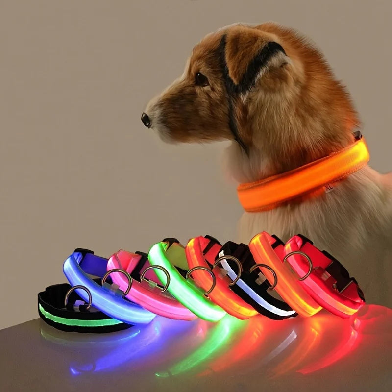 LED Nylon Dog Leash Night Safety Luminous Glow in the Dark Pet Lead