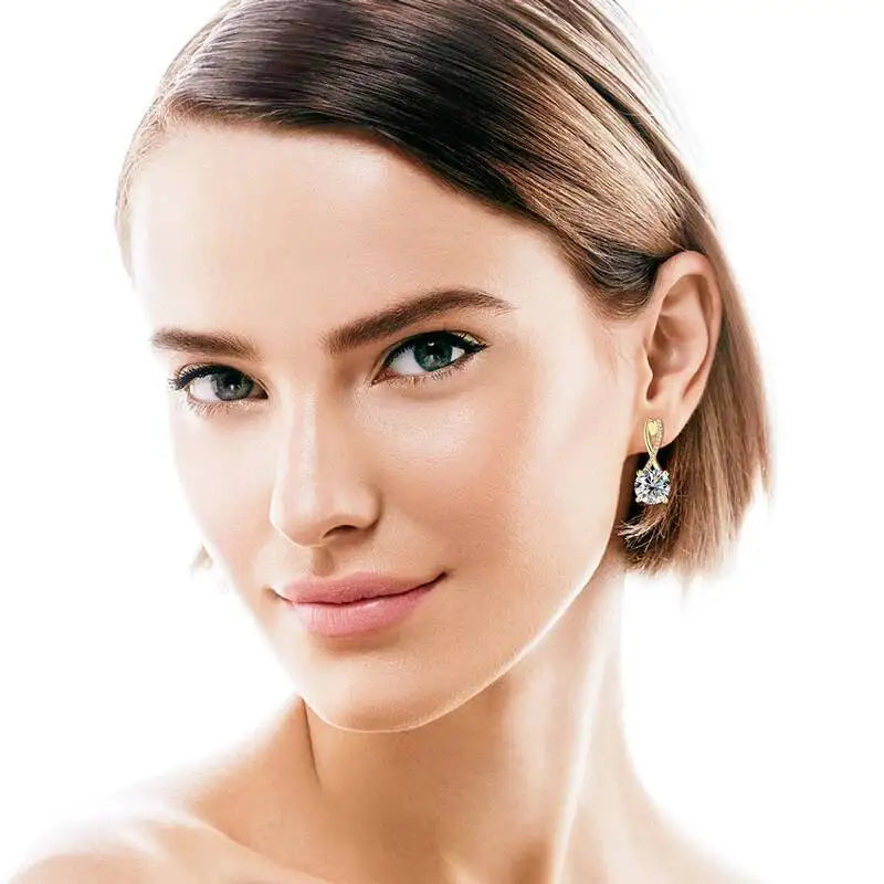 Moissanite Drop Earrings Silver Gold Plated 2.0CT Certified Wedding Jewelry