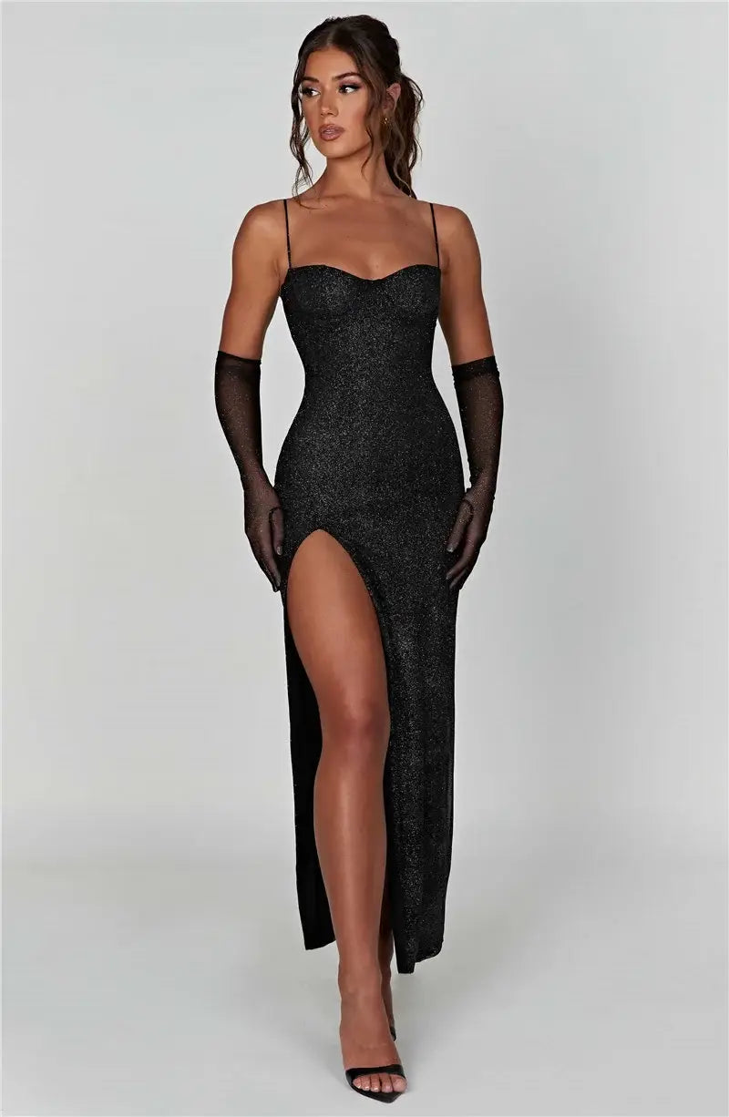 Mozision Sparkle Maxi: Sleeveless Glitter Club Party Dress