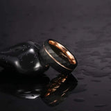 Black Tungsten Rings Rose Gold Groove Hammered Wedding Band Comfort Fit