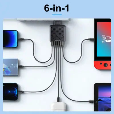 USLION 6-in-1 USB Charger QC3.0 with Fast Charge Protocols