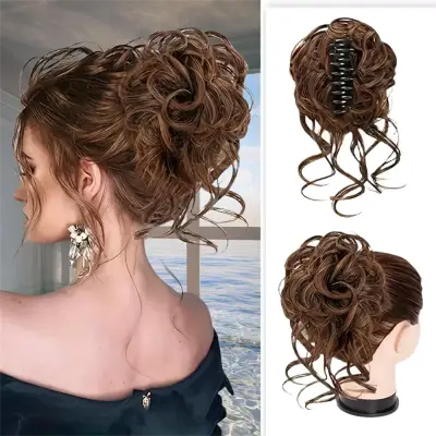 Heat-Resistant Curly Messy Bun Claw Clip Hairpiece 10-Inch - M003 / United States