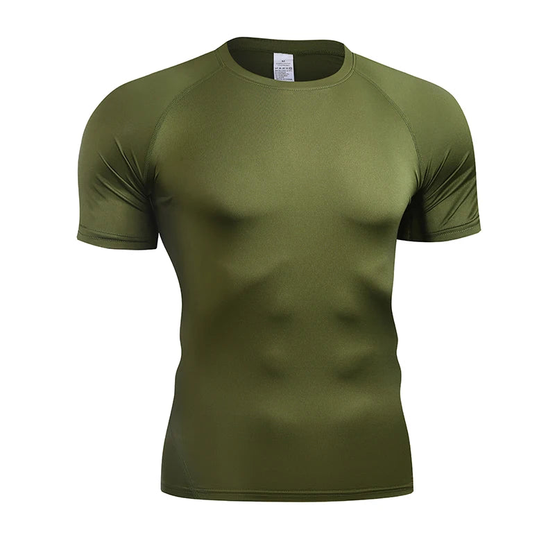 Men Summer Compression Shirt Elastic Quick Dry Gym Workout Tee
