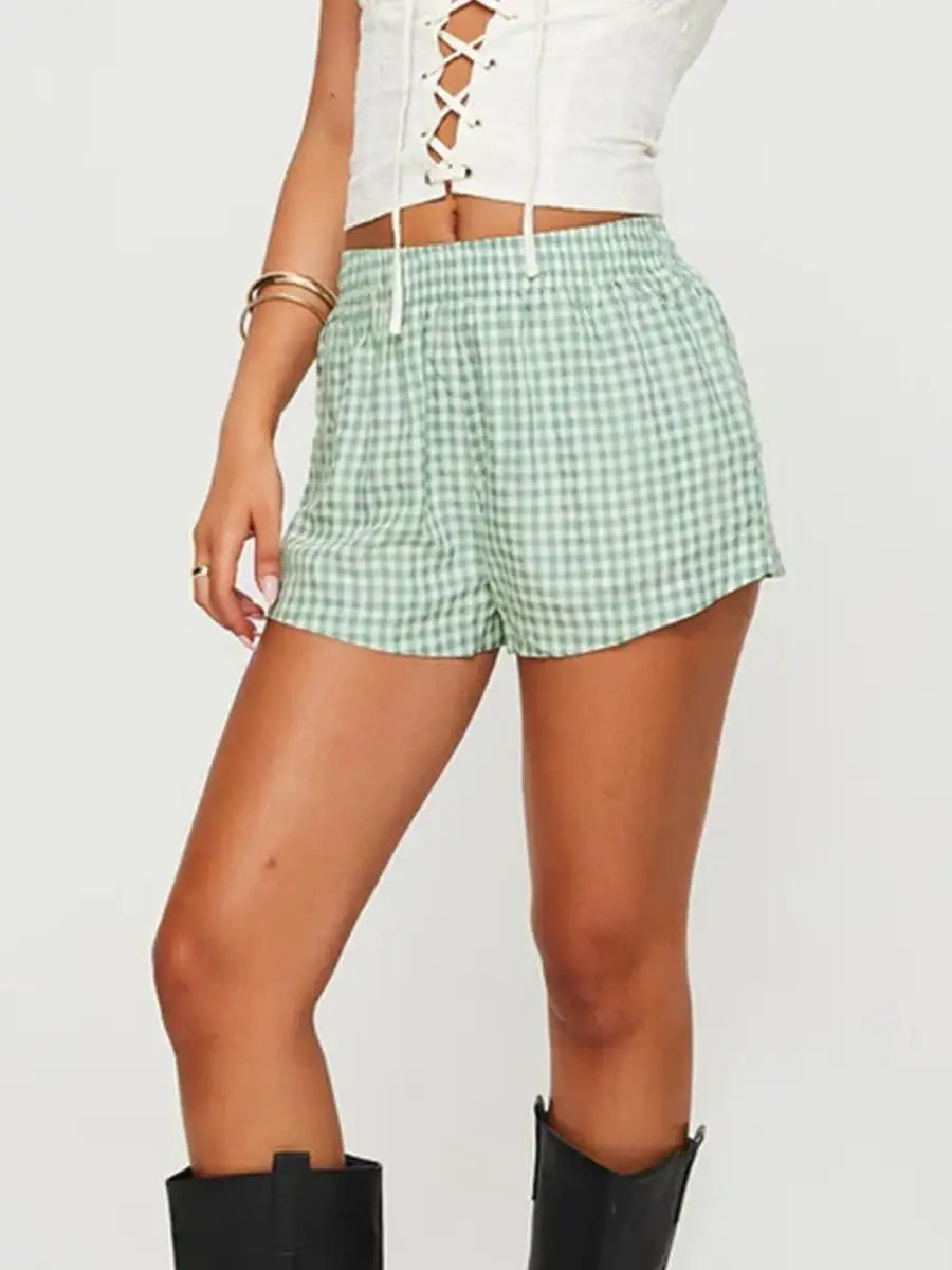 Women’s Plaid Elastic Waist Shorts for Casual Summer Streetwear