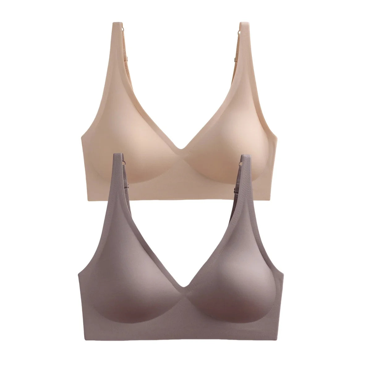 Seamless Mold Cup Wireless Bras 2-Pack Soft Padded Deep V Lingerie