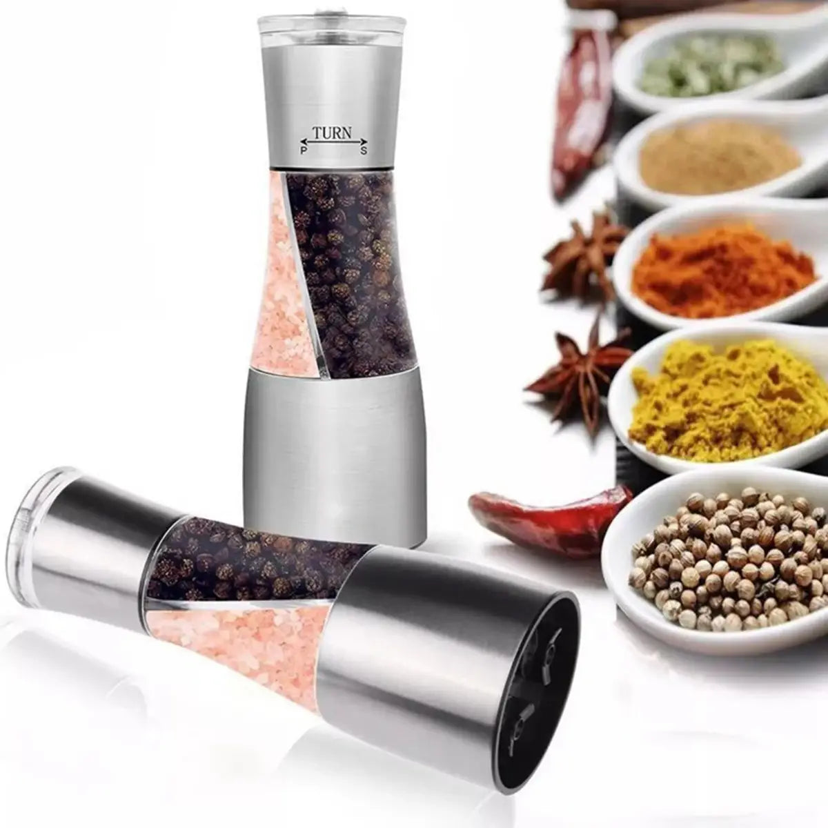 2-in-1 Stainless Steel Salt and Pepper Grinder Adjustable and Refillable