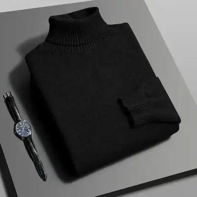 Autumn Men’s High-Quality Knitted Turtleneck Sweater in Solid Color - Black / Asian M(40-55Kg)