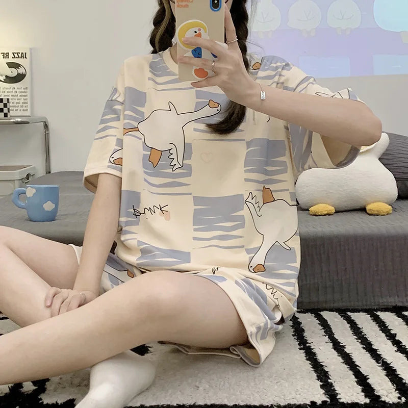 Korean Version Short Sleeves Pajamas Large Size Sweet Student Homewear