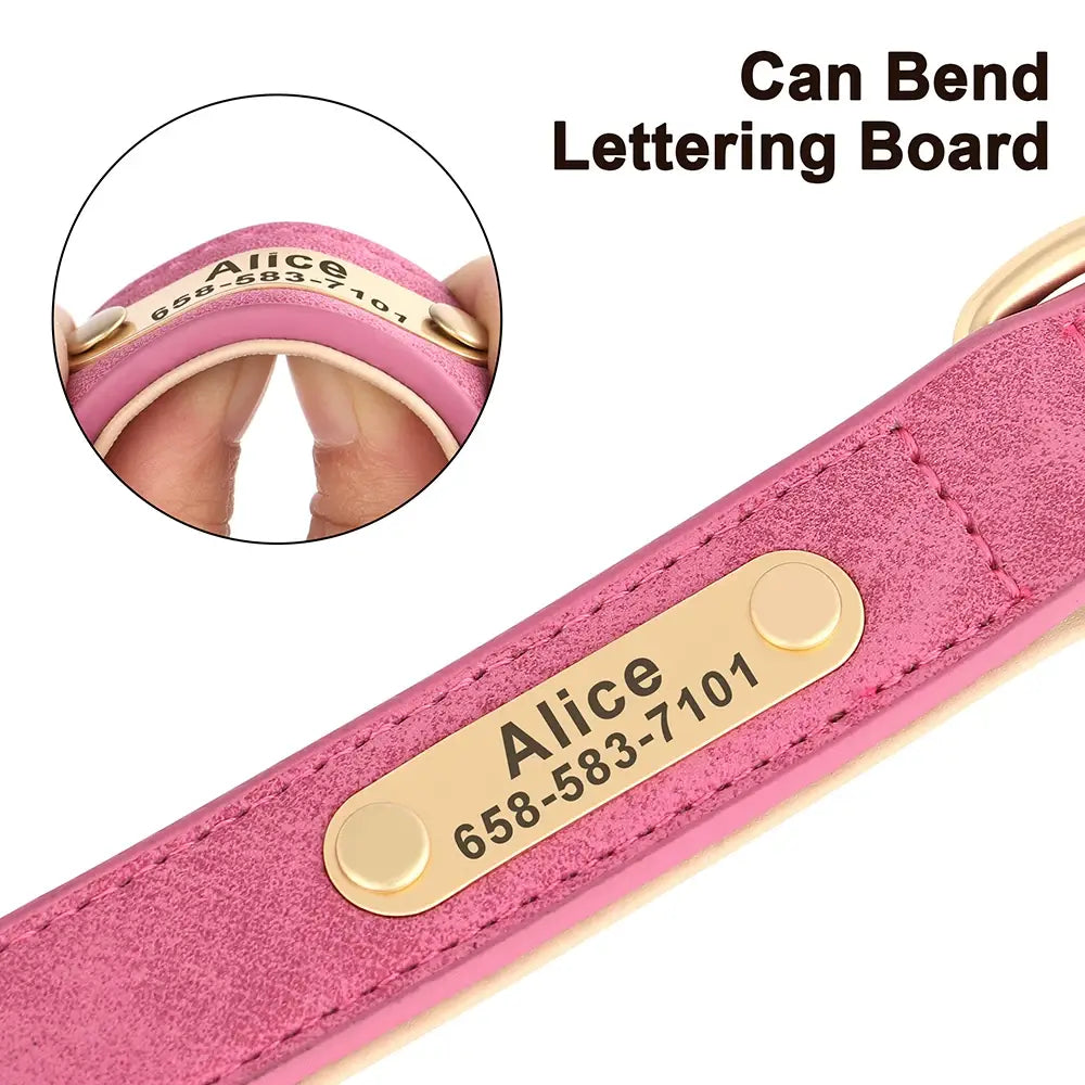 Personalized Dog Collar in Engraved PU Leather with ID Tag