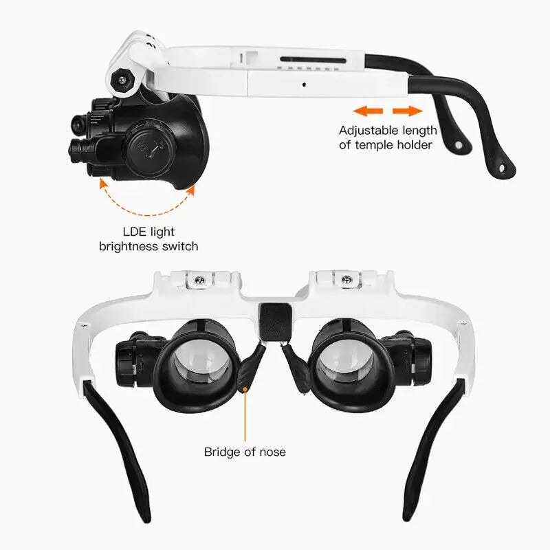 LED Watch Repair Magnifier with Adjustable Head-Mounted Magnifying Glasses