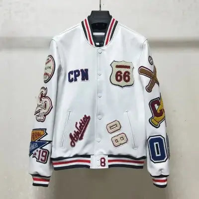 Men’s Winter Baseball Jacket in Retro Trend Leather with Embroidery