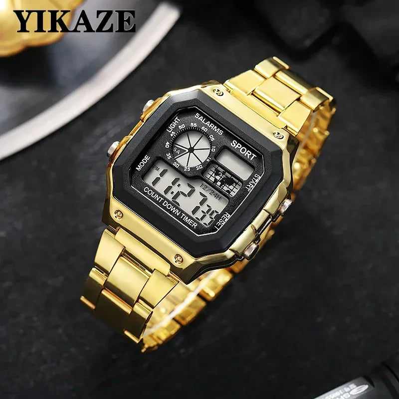Luxury Stainless Steel Strap Sport Watches Men Military Digital Watches Waterproof Clock LED Men’s Sport Wristwatch