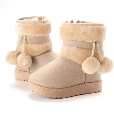 Girls Snow Boots for Kids - Comfortable Warm Winter Boots and Princess Shoes - Beige / 35 (Inner 21cm)