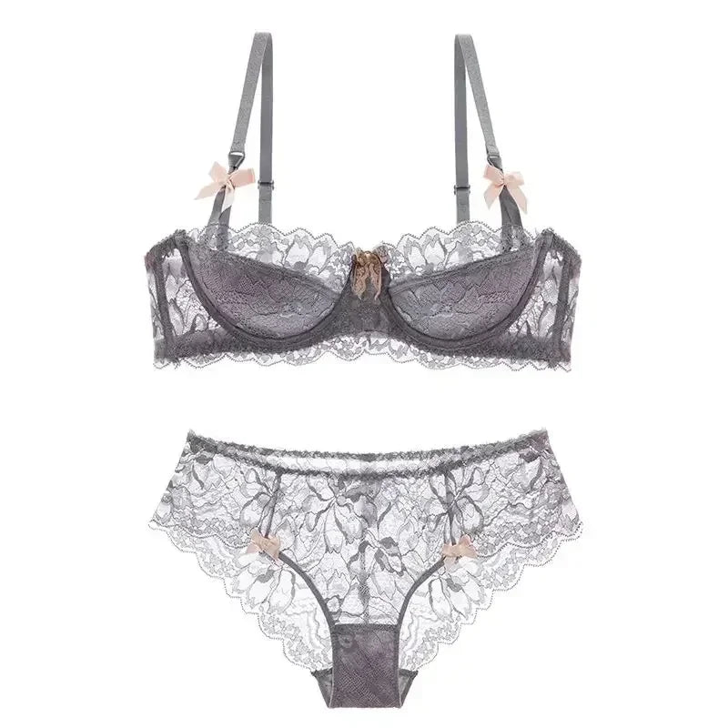 French Romantic Lace Bra Style Mold Cup Slim Push Up Underwear Set