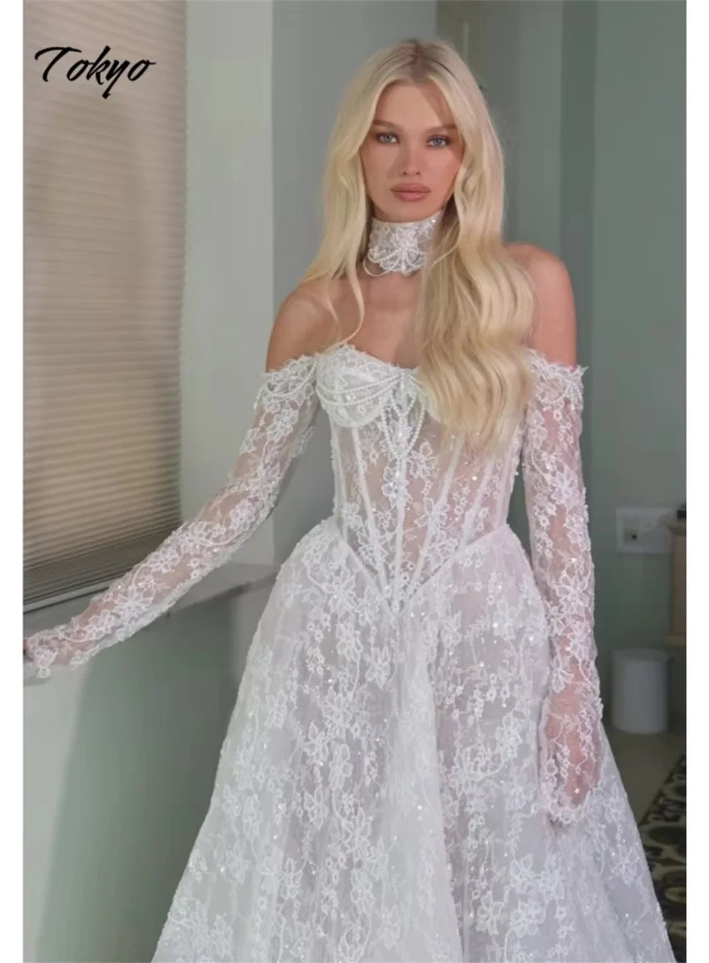 Tokyo Wedding Dress A-Line White Lace Elegant Off the Shoulder Gown
