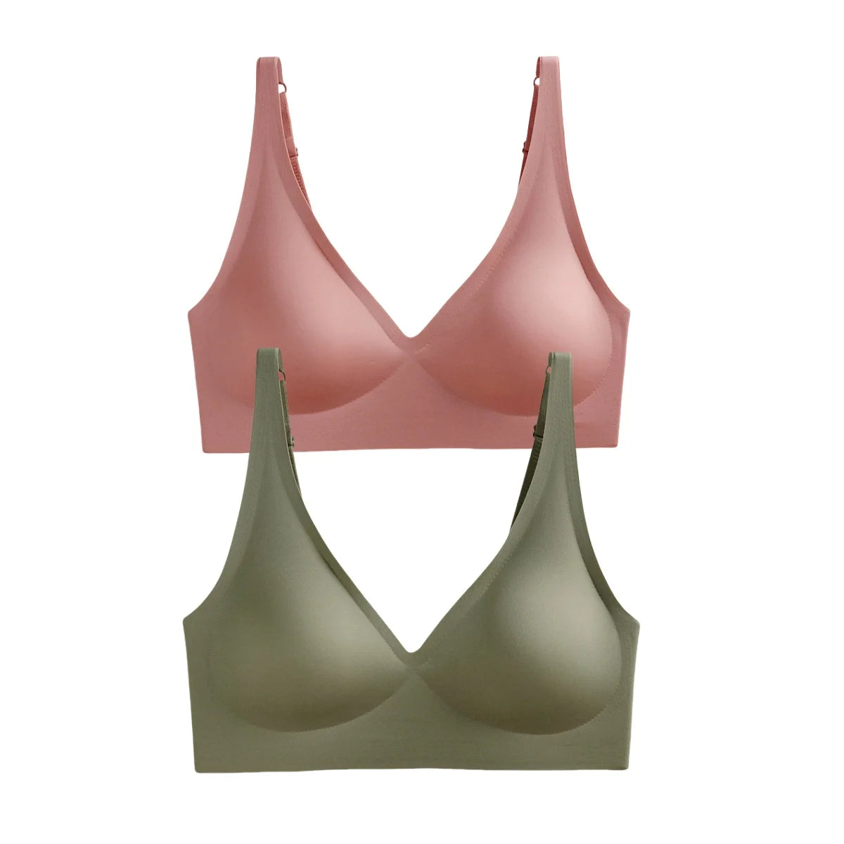 Seamless Mold Cup Wireless Bras 2-Pack Soft Padded Deep V Lingerie