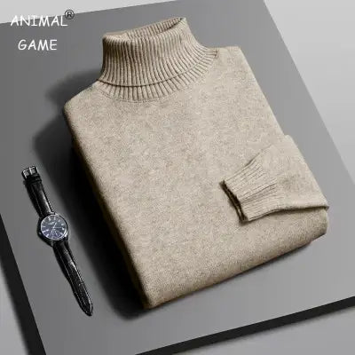 Autumn Men’s High-Quality Knitted Turtleneck Sweater in Solid Color