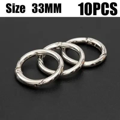 10pcs Metal Ring Spring Clasps for DIY Jewelry and Keychain Hooks - silver 33mm