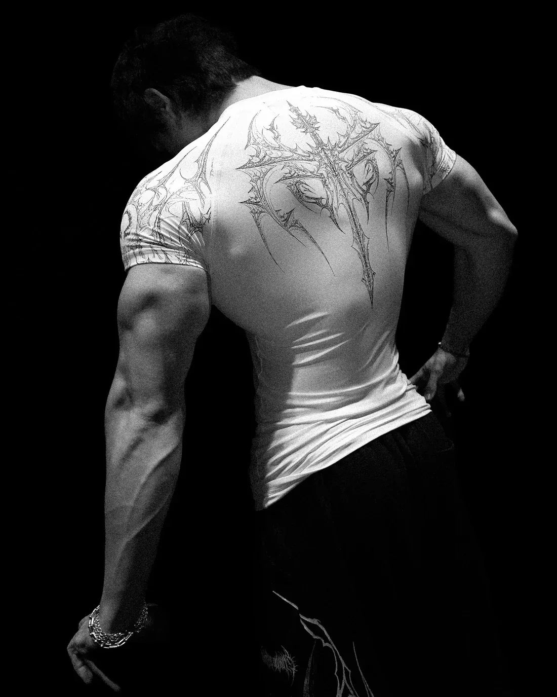 Gothic Print Muscle Tee Multi Size High Elasticity Quick Dry Gym Shirt