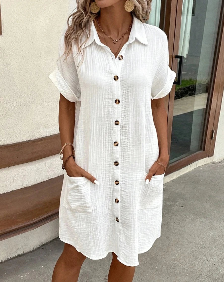 Vintage Cotton Linen V-neck Mini Dress Casual Summer Holiday Style