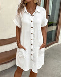 Vintage Cotton Linen V-neck Mini Dress Casual Summer Holiday Style