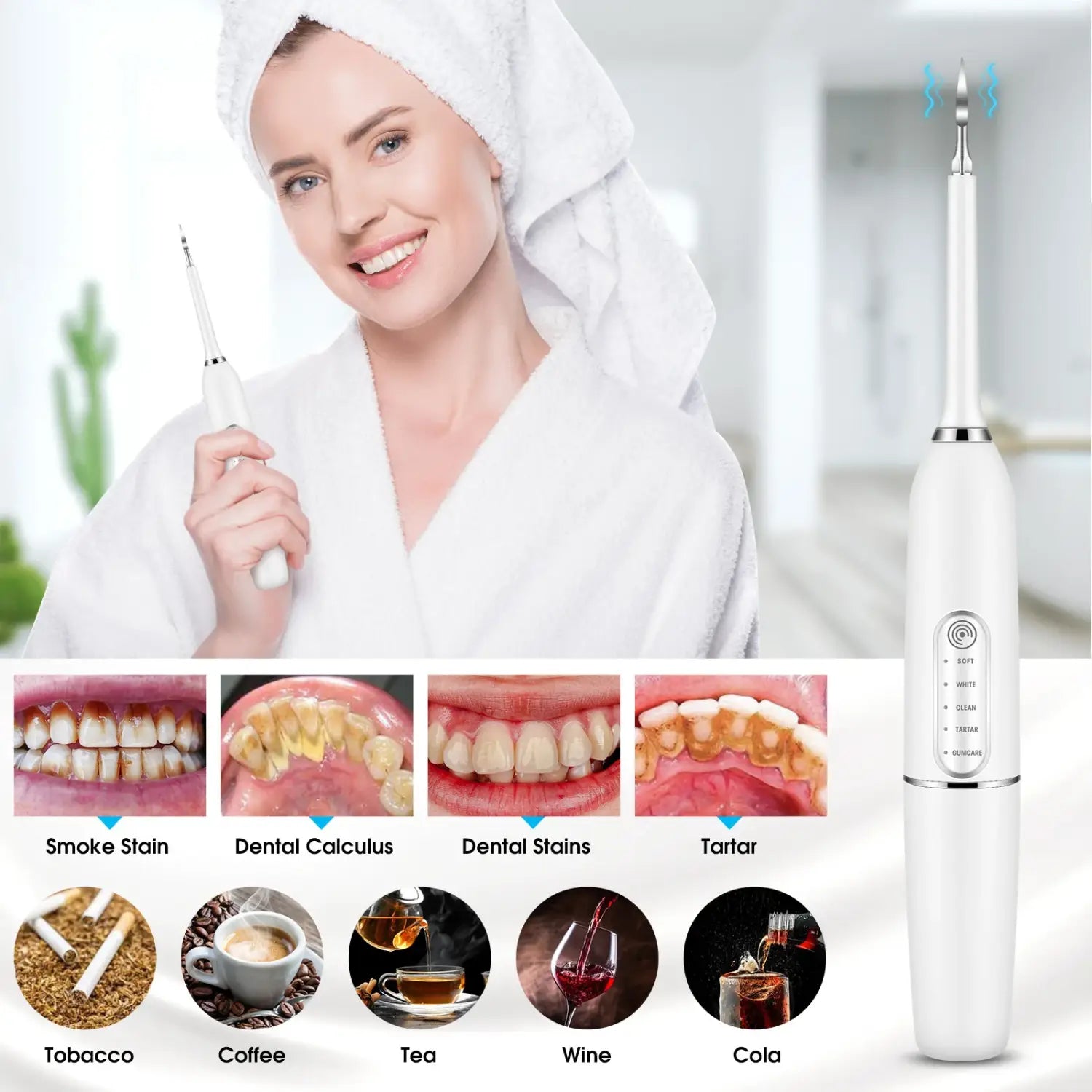 Home Electric Teeth Whitening Sonic Toothbrush for Stains and Calculus