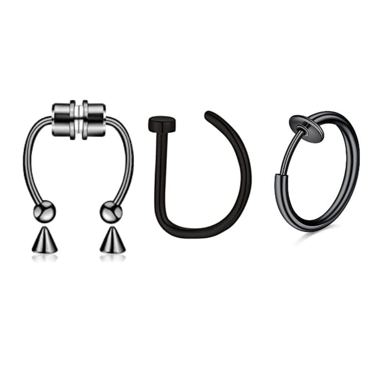 Magnetic Septum Nose Rings - 3Pcs Stainless Steel Clip-On Hoops