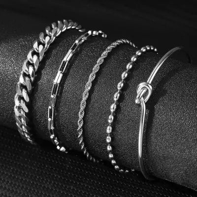 Stainless Steel Bracelet Set with Fashionable Chain Design for Women