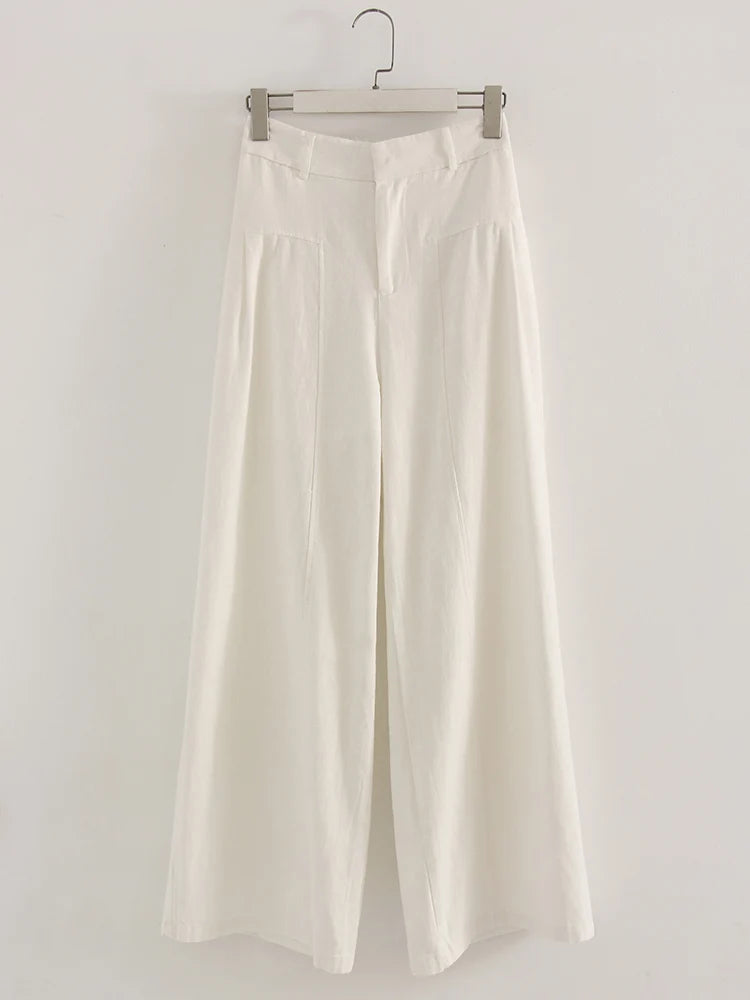 Cotton Linen Wide Leg Suit Pants High Waist Formal Trousers