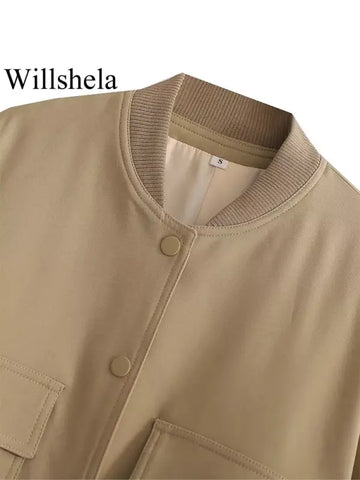 Willshela Women’s Fashion V-Neck Chic Bomber Jacket with Pockets