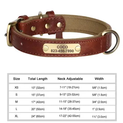 Personalized Dog Collar in Engraved PU Leather with ID Tag - Brown / XL