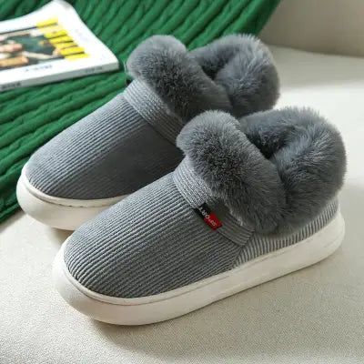 Kidmi Winter Shoes Casual Outdoor Cotton Plush Padded Slippers - GRAY / 42-43(fit40-41)