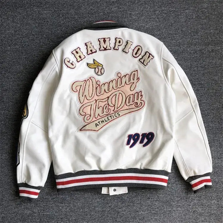 Men’s Winter Baseball Jacket in Retro Trend Leather with Embroidery