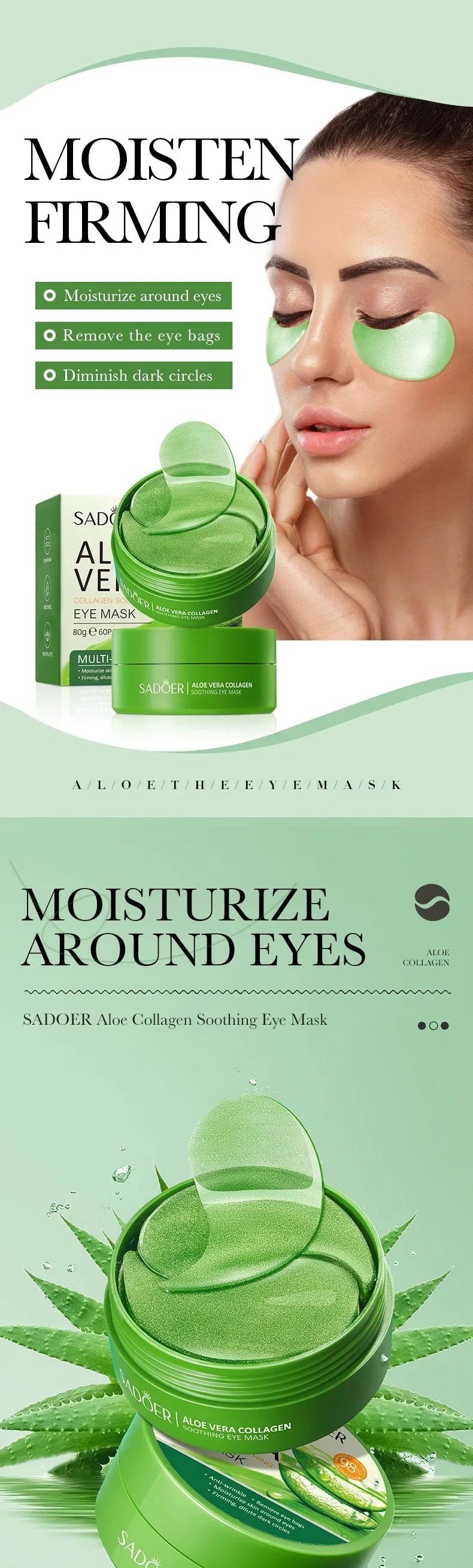 Aloe Vera Collagen Eye Mask 60pcs Dark Circles Fine Lines Care